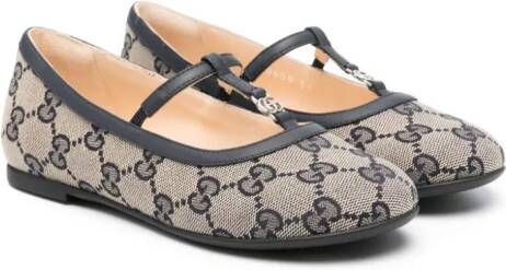 Gucci Kids Leren ballerina's met GG-logo Beige