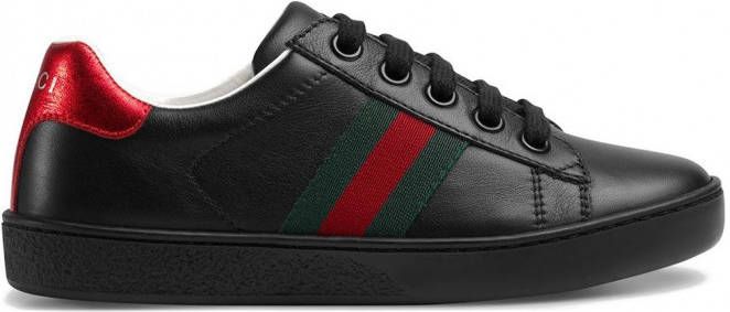 Gucci Kids leren kinderledikant met Web Zwart