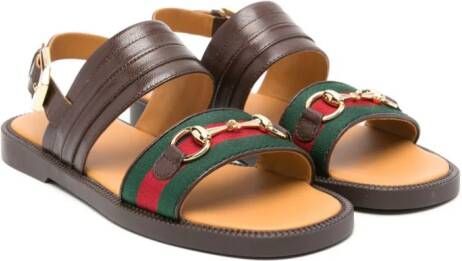 Gucci Kids Leren laarzen met Horsebit-detail Bruin