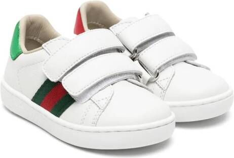 Gucci Kids Leren sneakers met web details Wit