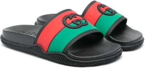 Gucci Kids Slippers met web detail Zwart