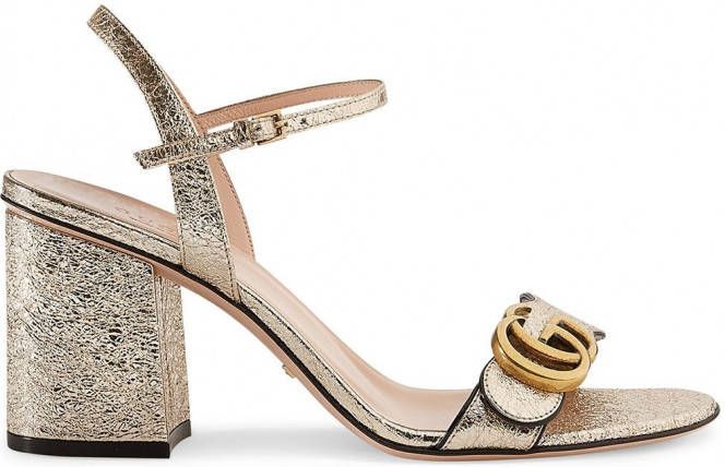 Gucci Metallic laminate leather mid heel sandal Schoenen