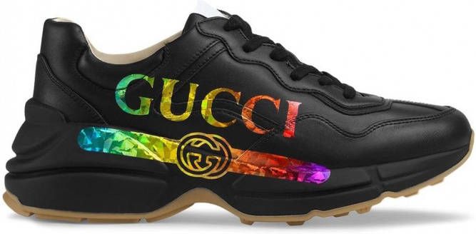 voorspelling ijs boom Gucci Rhyton leren sneaker met logo Zwart - Schoenen.nl