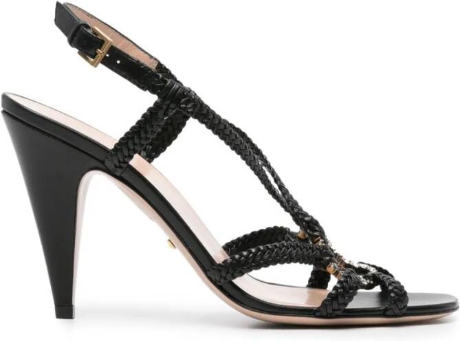 Gucci Leren sandalen met GG plakkaat Zwart