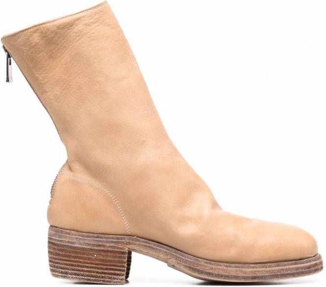 Guidi Leren enkellaarzen Beige