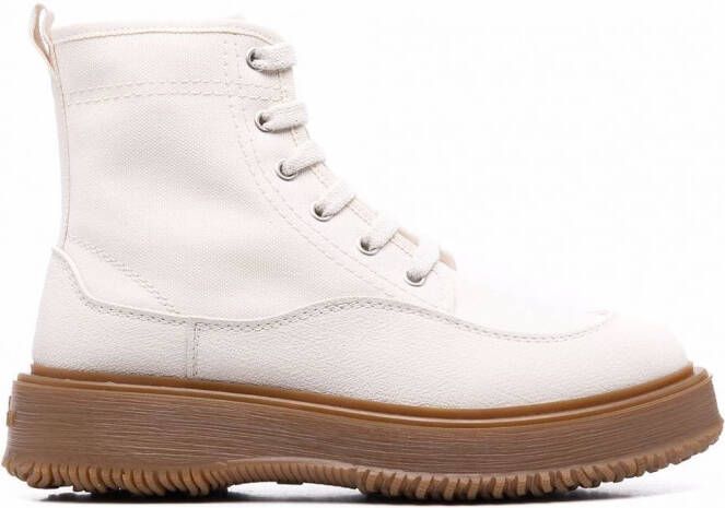 Hogan Leren veterlaarzen Beige