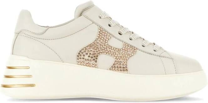 Hogan Rebel leren sneakers met logoplakkaat Beige