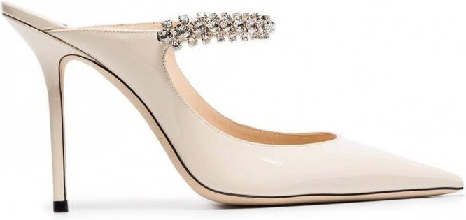 Jimmy Choo Bing 100 lakleren muiltjes met kristallen enkelbandje Beige