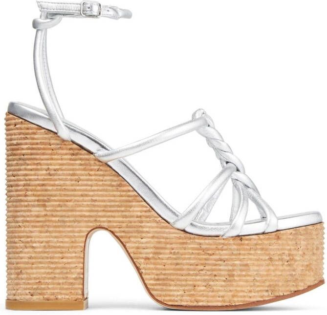 Jimmy Choo Clare metallic sandalen met sleehak Zilver