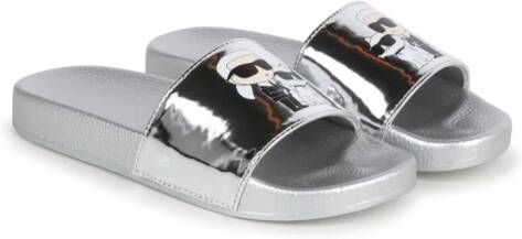 Karl Lagerfeld Kids Ikonik Karl & Choupette slippers met logoprint Zilver