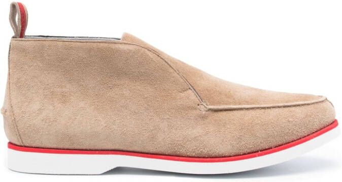 Kiton Suède loafers met streepdetail Beige