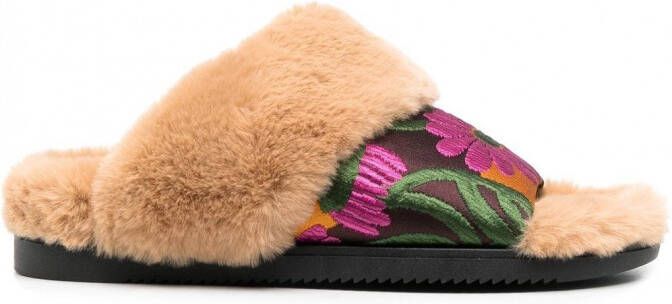 La DoubleJ Slippers met bloemenprint Beige