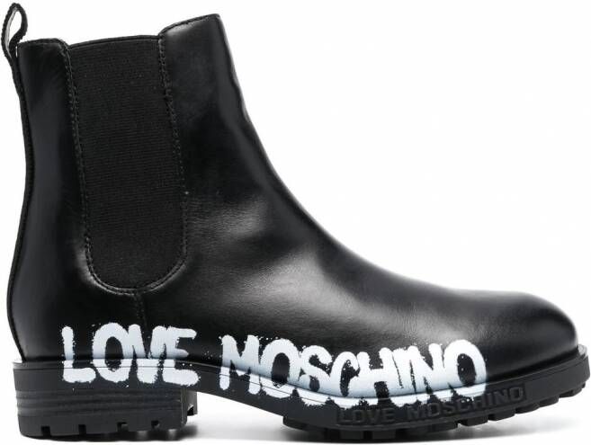 Love Moschino Enkellaarzen met logoprint Zwart