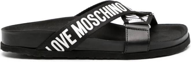 Love Moschino Slippers met logoprint Zwart