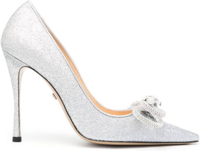 MACH & MACH Double Bow pumps met glitters Zilver