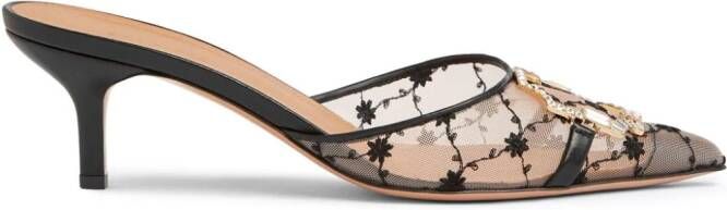 Malone Souliers Missy 45mm muiltjes met geborduurde bloemen Beige