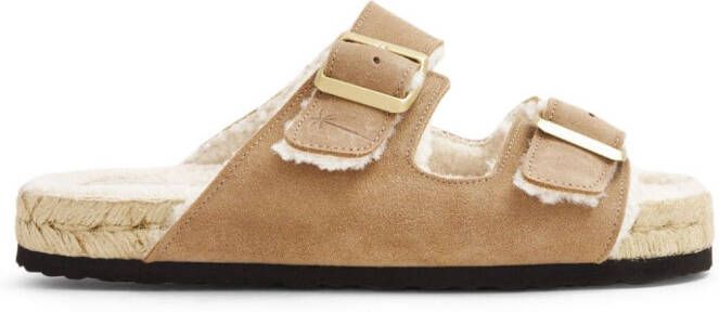 Manebi Nordic sandalen met bont Beige