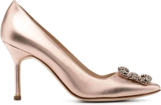 Manolo Blahnik Cleo pumps verfraaid met kristallen Goud