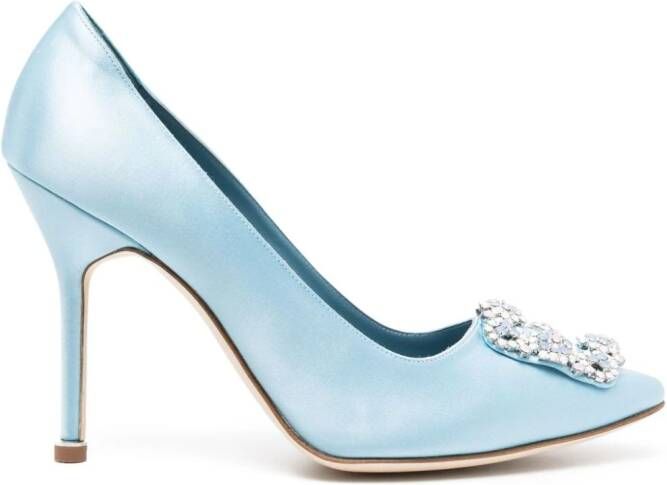 Manolo Blahnik Hangisi 105 mm satijnen pumps Blauw