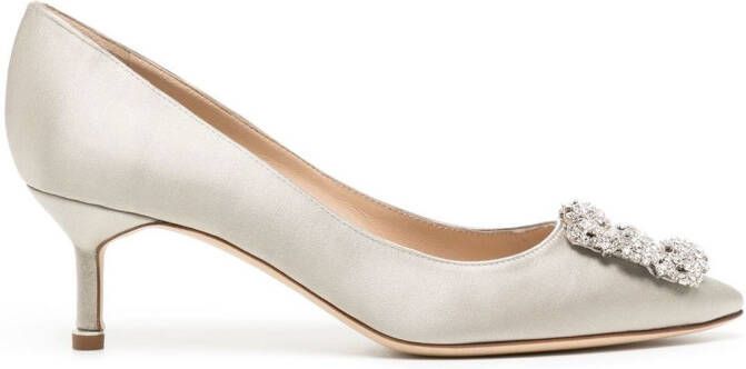 Manolo Blahnik Hangisi pumps met kristallen gesp Zilver