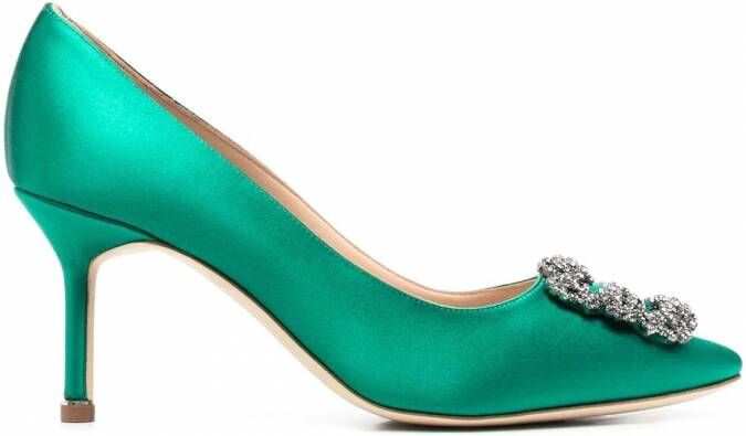 Manolo Blahnik Hangisi pumps met kristallen gesp Groen