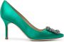 Manolo Blahnik Hangisi satijnen pumps Groen - Thumbnail 1