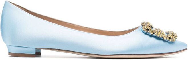 Manolo Blahnik Satijnen ballerina's Blauw