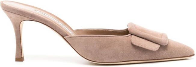 Manolo Blahnik Maysale 70 mm suède muiltjes Beige