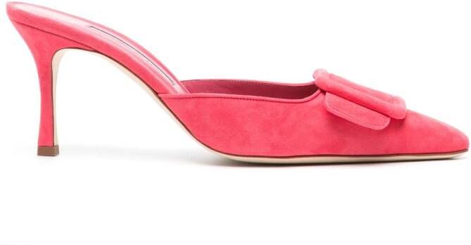 Manolo Blahnik Maysale 70 mm suède muiltjes Roze