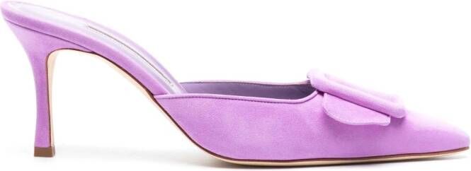 Manolo Blahnik Maysale 70 mm suède muiltjes Roze