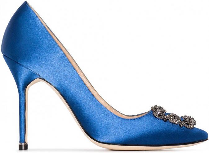 Manolo Blahnik royal blue Hangisi 105 satin pumps Blauw