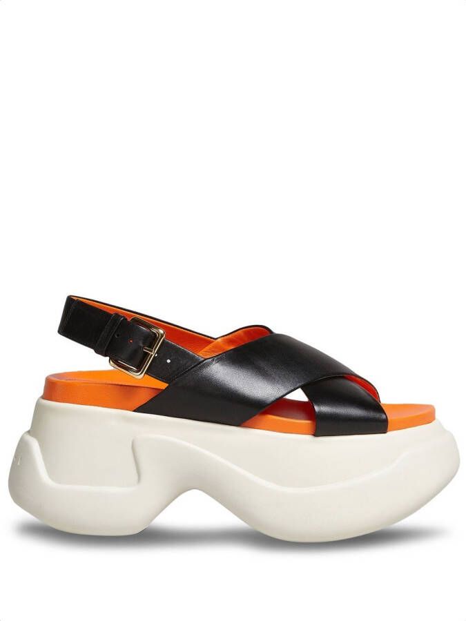 Marni Fussbett sandalen met plateauzool Zwart