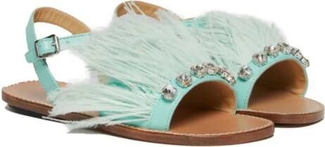 Marni Kids Marabou leren sandalen met kristallen Blauw