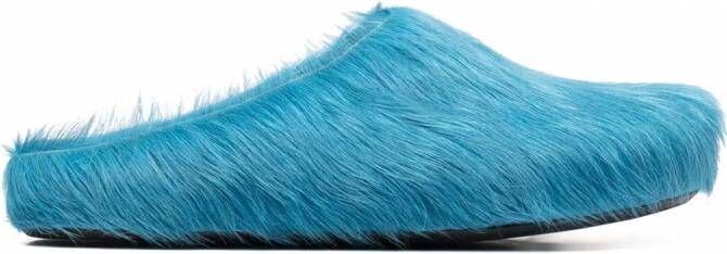 Marni Fussbett Sabot slippers met kalfshaar Blauw