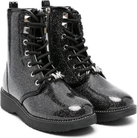 Michael Kors Kids Haskell combat boots met studs en glitter Zwart