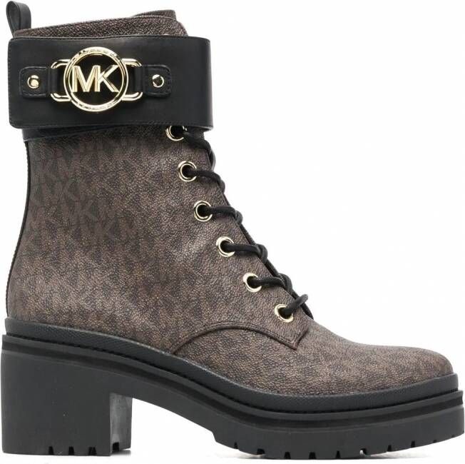 Michael Kors Rory combat boots met monogramprint Bruin