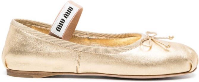 Miu Leren ballerina's Goud