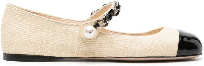 Miu Raffia ballerina's met vierkante neus Beige