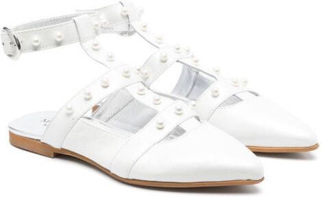 Monnalisa Ballerina pumps verfraaid met imitatieparels Wit