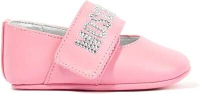 Moschino Kids Slofjes met kristallen logo Roze