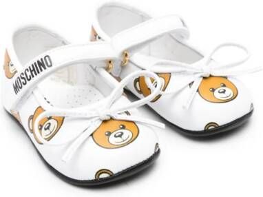 Moschino Kids Leren ballerina's met teddybeerpatroon Wit