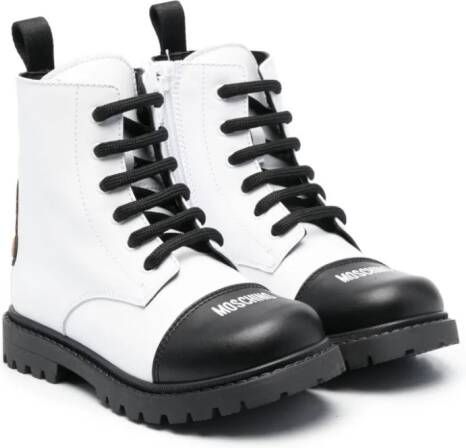 Moschino Kids Leren combat boots Zwart