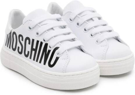 Moschino Kids Leren sneakers met logoprint Wit