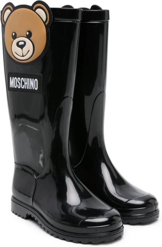 Moschino Kids Regenlaarzen met teddybeer-applicatie Zwart