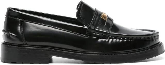 Moschino Leren loafers met logo Zwart