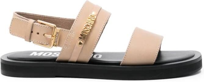 Moschino Leren sandalen met logo Beige