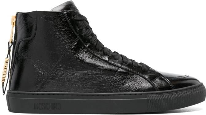 Moschino Leren sneakers met logopatch Zwart