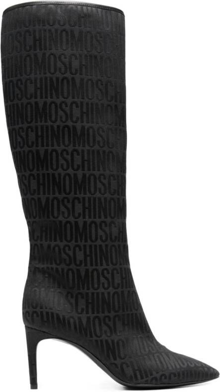 Moschino Satijnen knielaarzen Zwart