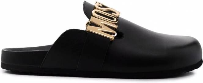 Moschino Slippers met logoplakkaat Zwart