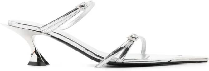 Mugler 55 mm Metallic leren sandalen Zilver